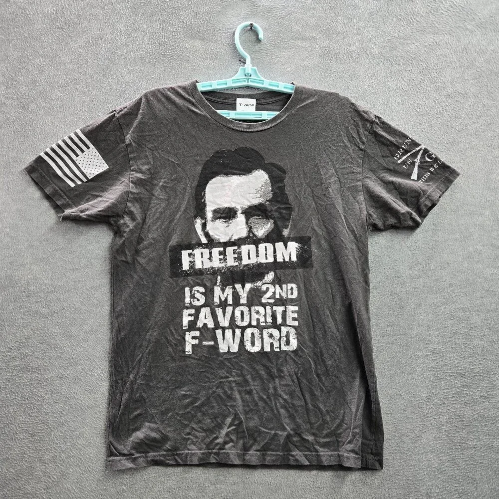 Grunt Style Men Shirt LARGE Gray Face Slogan‎ Logo Printed Short Sleeve